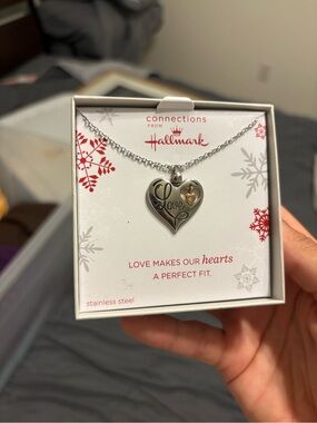 🔴3/$10- Hallmark Two-Tone Heart 'Love' Pendant Necklace - Silver & Gold Accent
